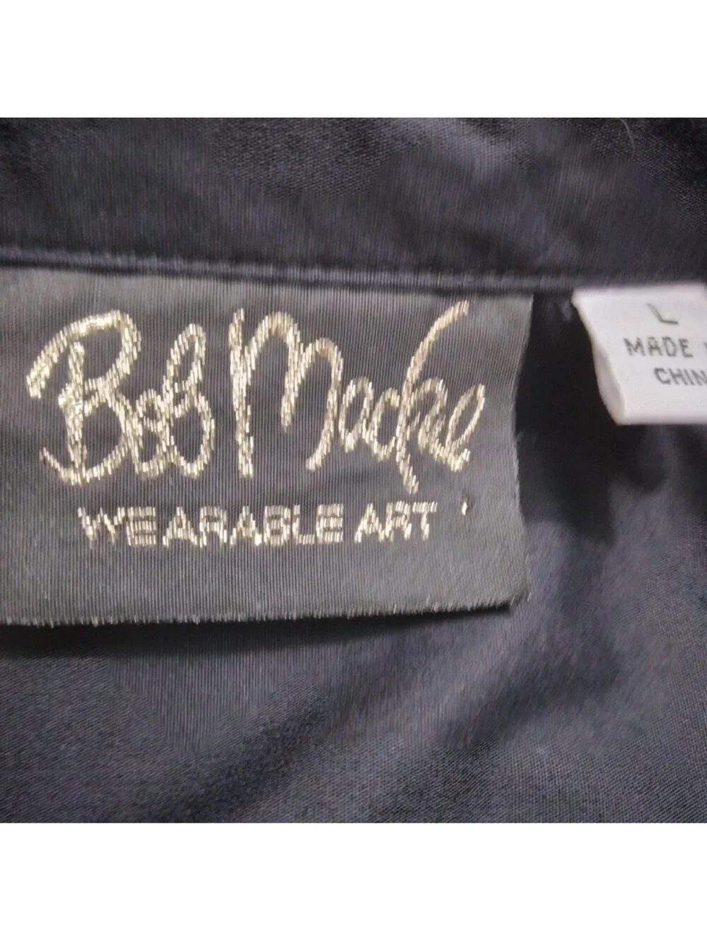 Bob Mackie Black Button-Front Shirt with Teal and Blue Peacock Motif